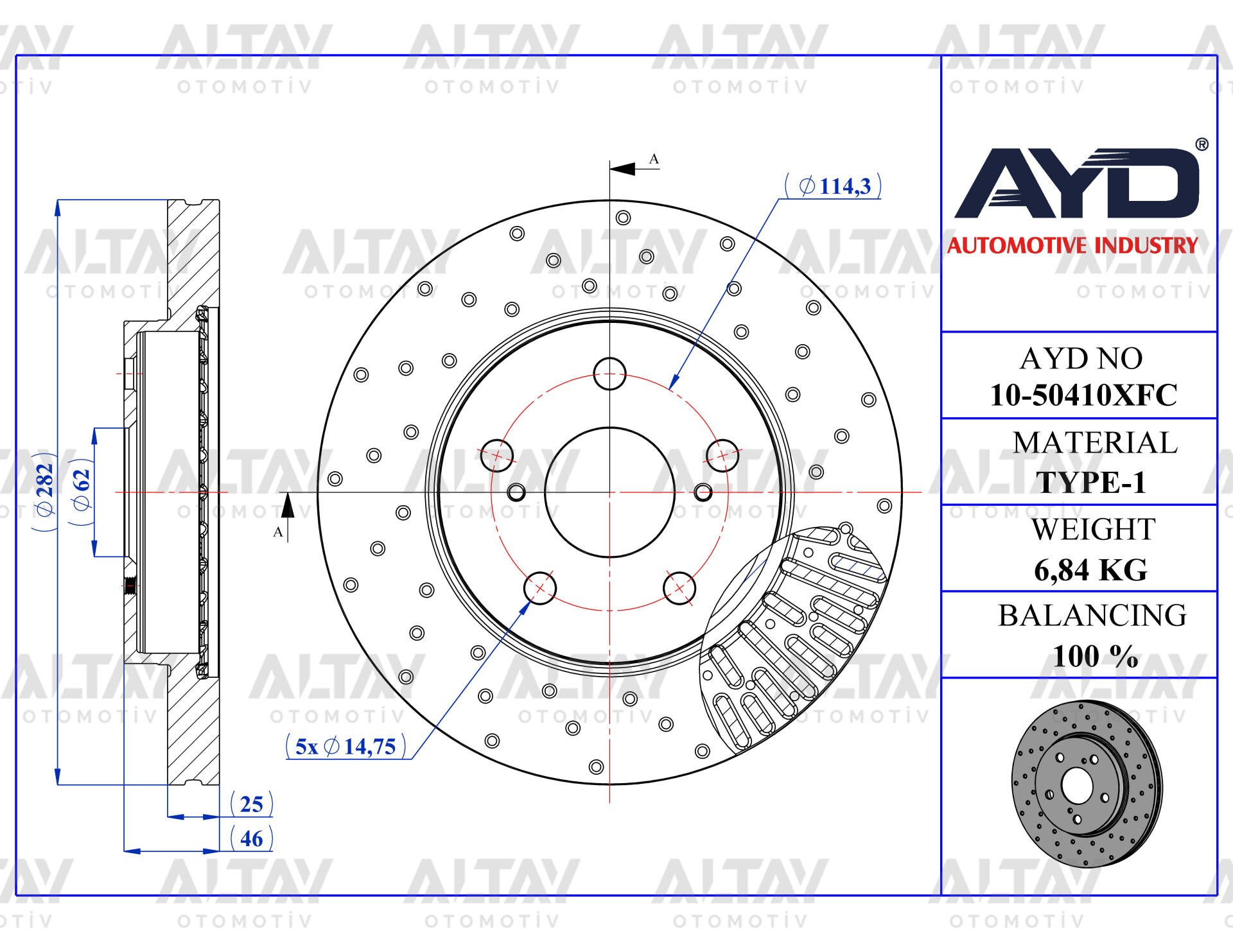 FREN DİSKİ COROLLA 19=> BENZİNLİ 1.6 / 1.5 / HYBIRD 1.8 / YARIS CROSS 1.6 ÖN HAVALI 282-5 (DELİKLİ PERFORMANS TİP)
