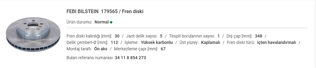 BMW G30-İX03 ÖN FREN DİSKİ 34118854273