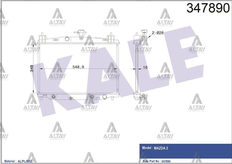 Radyatör Su Mazda 2 07=> 16Mm (At) Brazıng