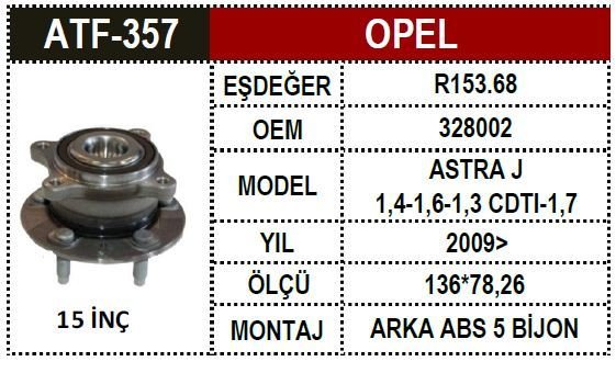 Opel Porya Arka Astra J Absli  328002 13502872 328002