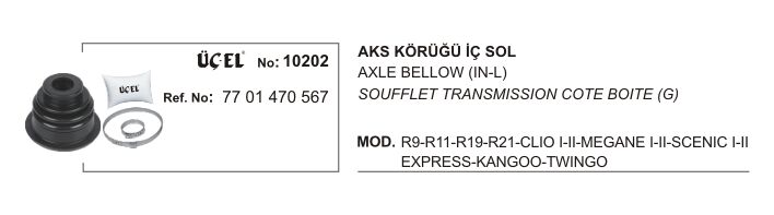 AKS KÖRÜĞÜ İÇ SOL 10202 R9 R11 R19 R21 CLIO I II MEGANE I II SCENIC EKSPRES KANG