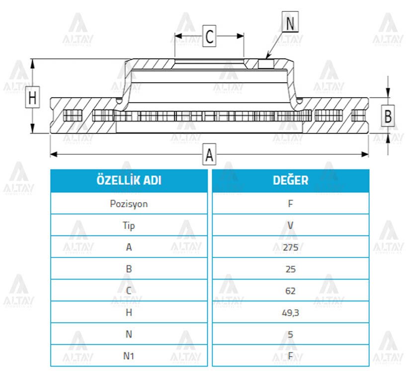 Fren Diski Corolla 06-13 Dizel D4D / Aurıs 07-13 / Rav4 00-05 Benzinli Ön Havalı 273-5 4351202180