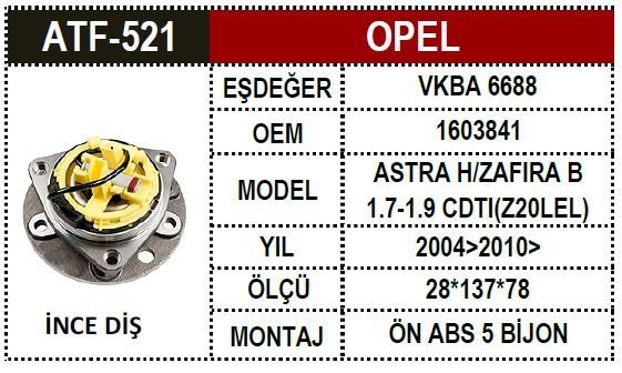 Opel Porya Ön Astra H 1,9 5 Bijon  16 03 841 1603841