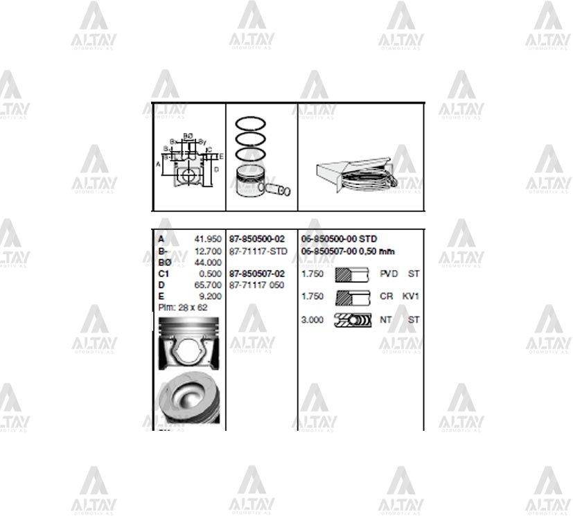 Piston Segmanlı I-30 07-16 / Blue 11-15 / Ceed 08-18 / Cerato 09-15 1.6 Dizel Std 234102A957
