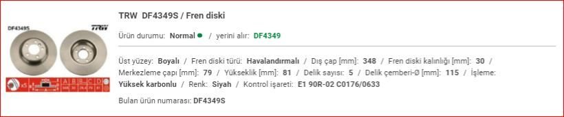 BMW E65 ÖN DİSK ADET 34116750267